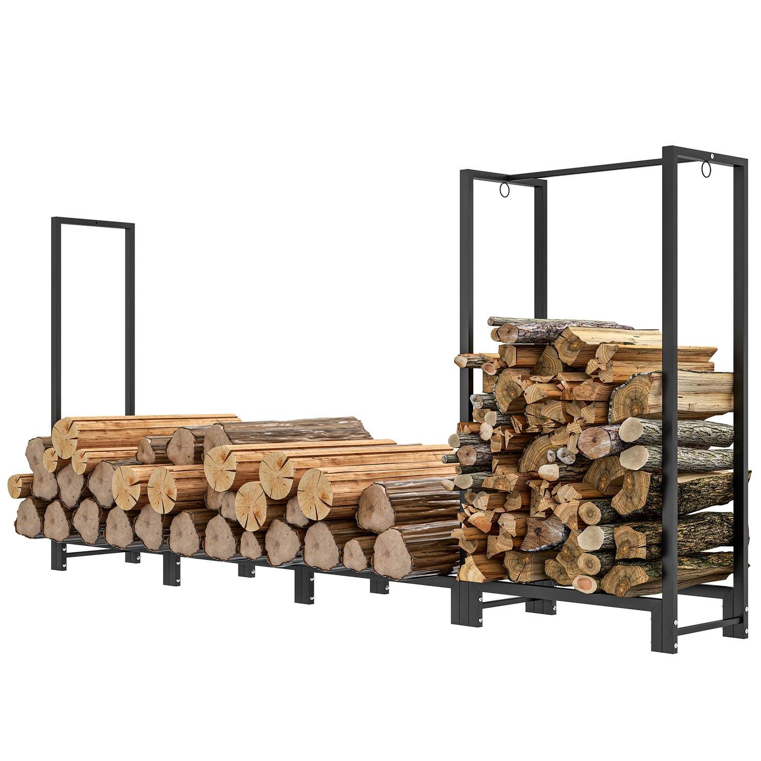 Brændestativ 240 x 32 x 115 cm brændestativ med to sektioner, tre kroge, brændestativ til udendørs, indendørs, op til 300 kg, st