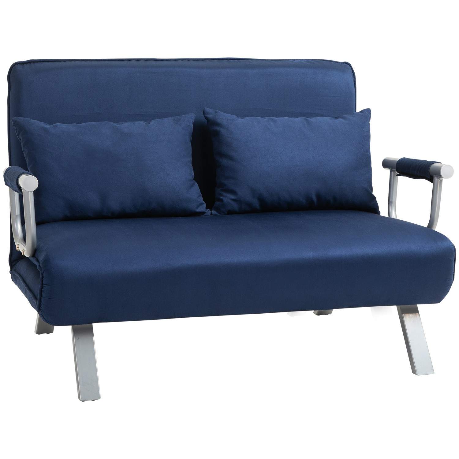 Sovesofa, 2-personers sofa med sovefunktion og justerbart ryglæn, sofa med pudepuder i fløjlslook, polstret sofa til stue og sov