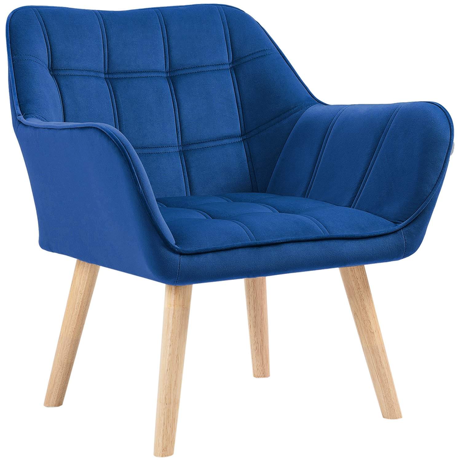Enkeltstol wing stol afslapningsstol fløjl med hævede ben, skandinavisk design, blå, 67 x 61,5 x 71 cm