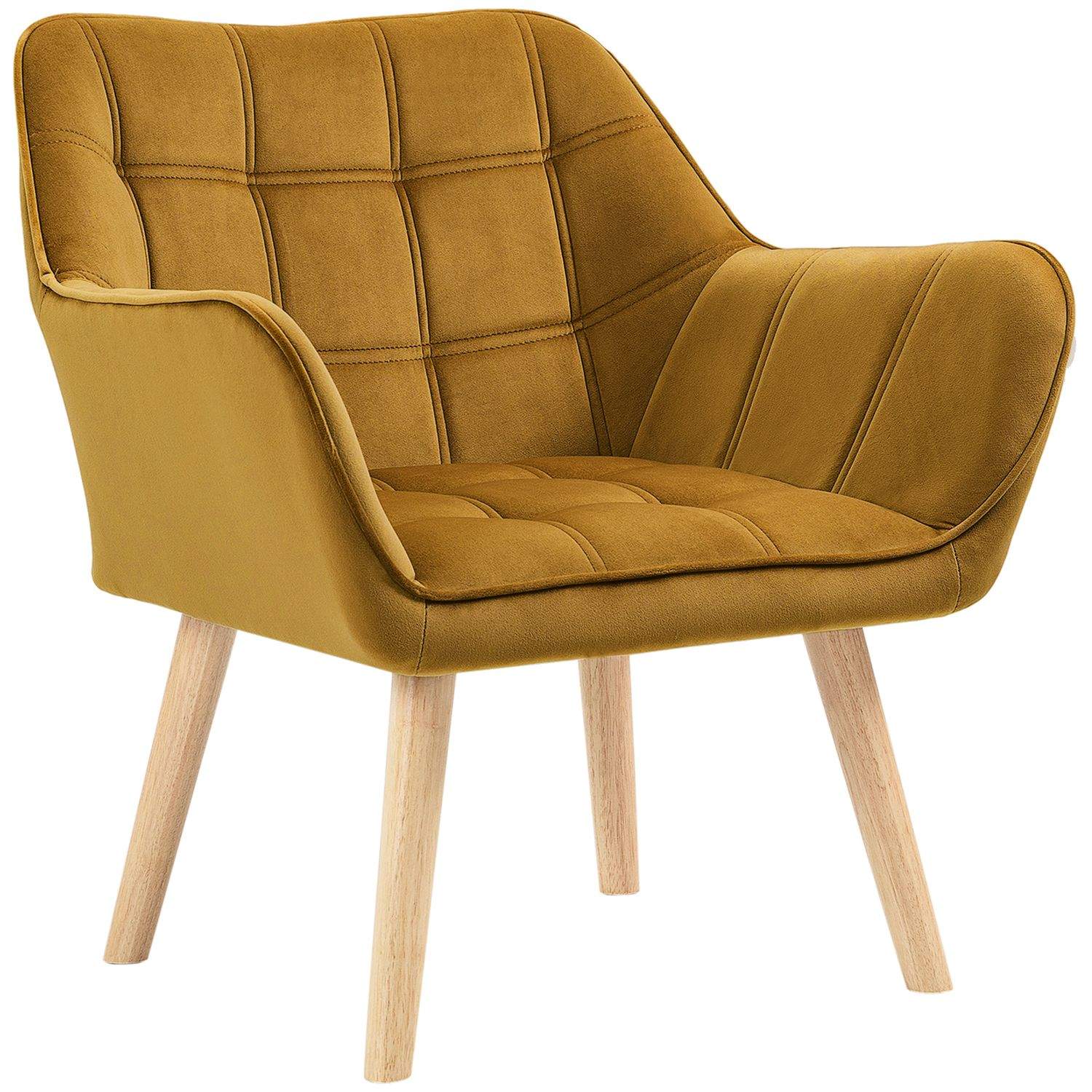 Vingestol enkeltstol afslapningsstol med fløjl, skandinavisk, hævede ben, fløjlslignende polyester, gul 67x61,5x71 cm