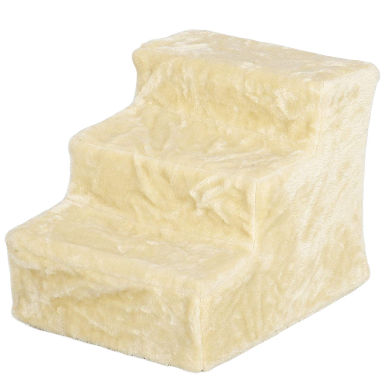 Hundetrapper 3-trins 35 cm dyretrappe med plys-look kattetrapper til sengesofa Katte op til 4,5 kg Beige