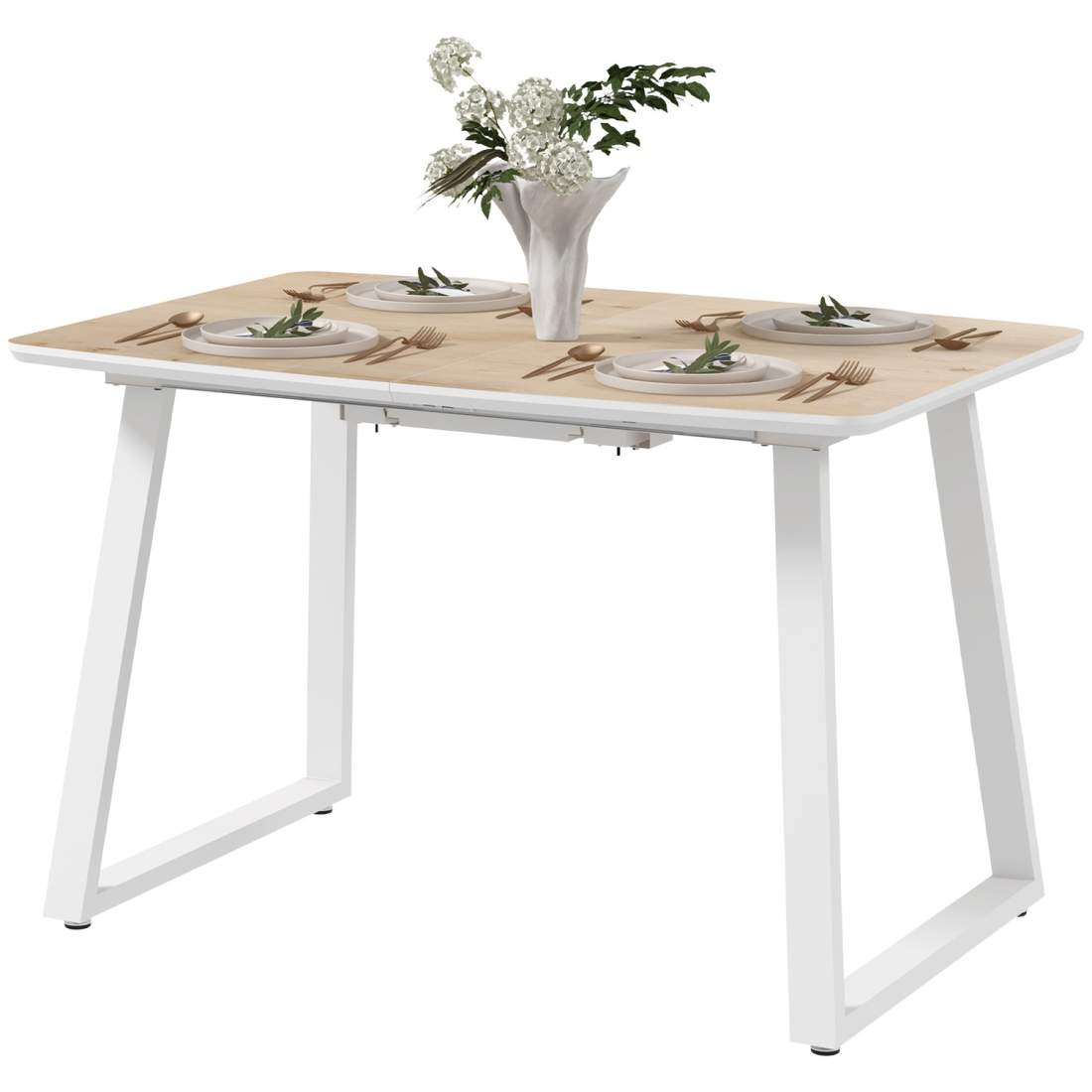 Matbord utdragbart köksbord för 4-6 personer, rektangulärt matsalsbord för kök, matsal, stål, 120/160 x 80 x 76 cm, ek | Hem & Hobby - Hem & Hushåll - Kök | Pryloteket