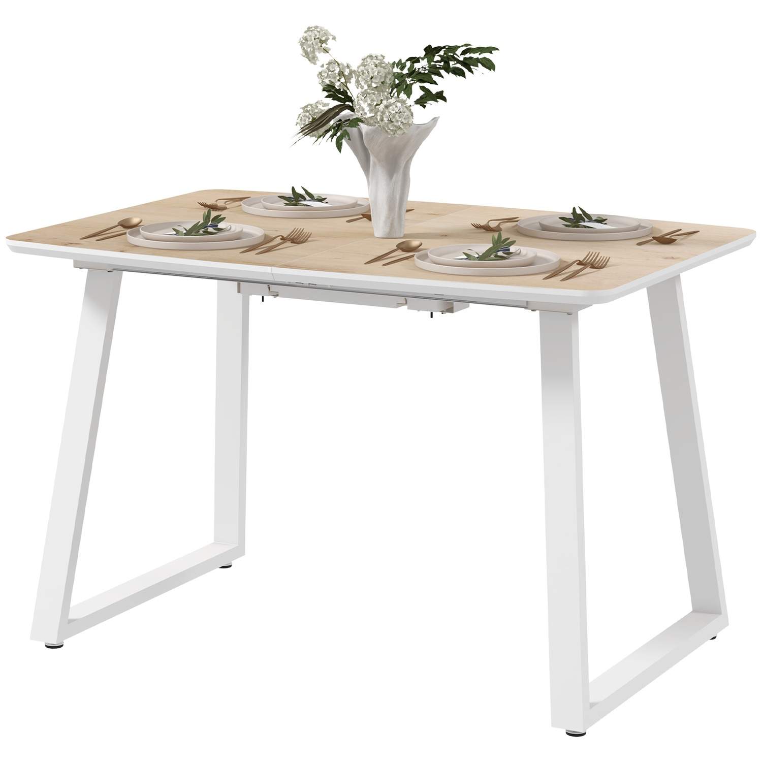 Spisebord udtrækbart køkkenbord til 4-6 personer, rektangulært spisebord til køkken, spisestue, stål, 120/160 x 80 x 76 cm, eg