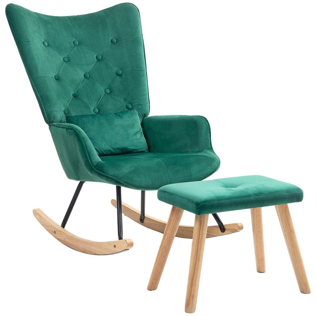 Gungstol med pall, avkopplingsstol med kudde, sammetslook, vingstol med träben för sovrum, vardagsrum, 66 x 96 x 101 cm, grön | Hem & Hobby - Hem & Hushåll - Tvätt | Pryloteket