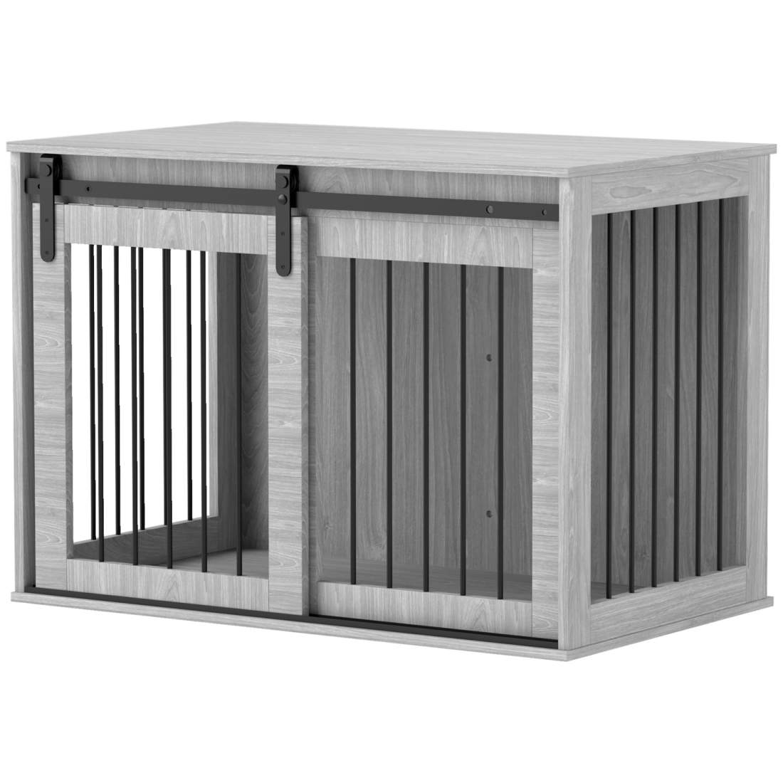 Hundbur för hemmet, Låsbar hundkennel med ingång, Hundbox med skjutdörr, Hundhus för stora hundar under 30 kg, Grå, 98 x 58 x 61 | Hem & Hobby - Husdjur | Pryloteket