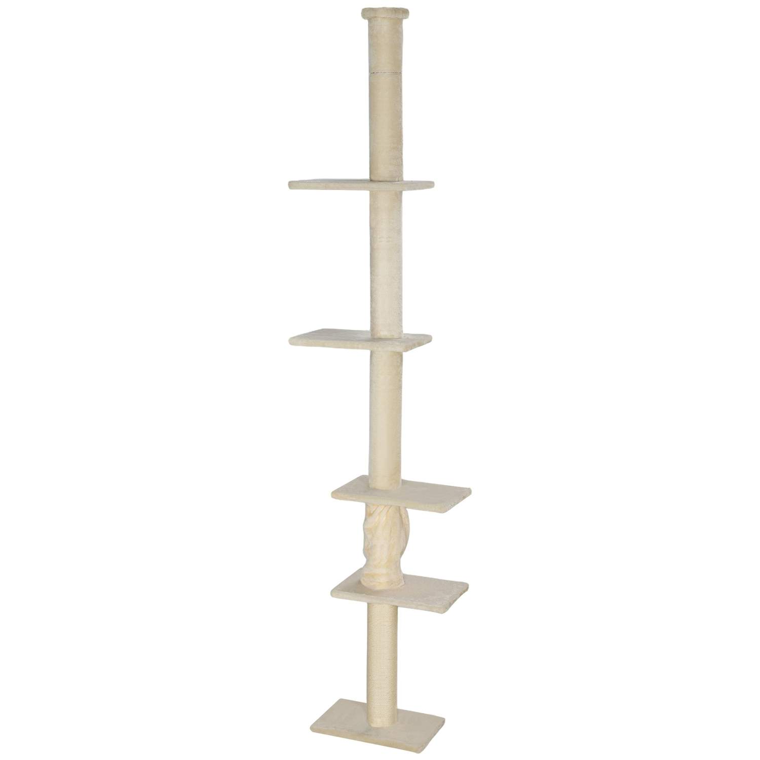 Kradsestolpe til loftet, kattetræ, 225-275 cm kattekradsestolpe med platforme, kattemøbel med spidsbeskyttelse, cremehvid