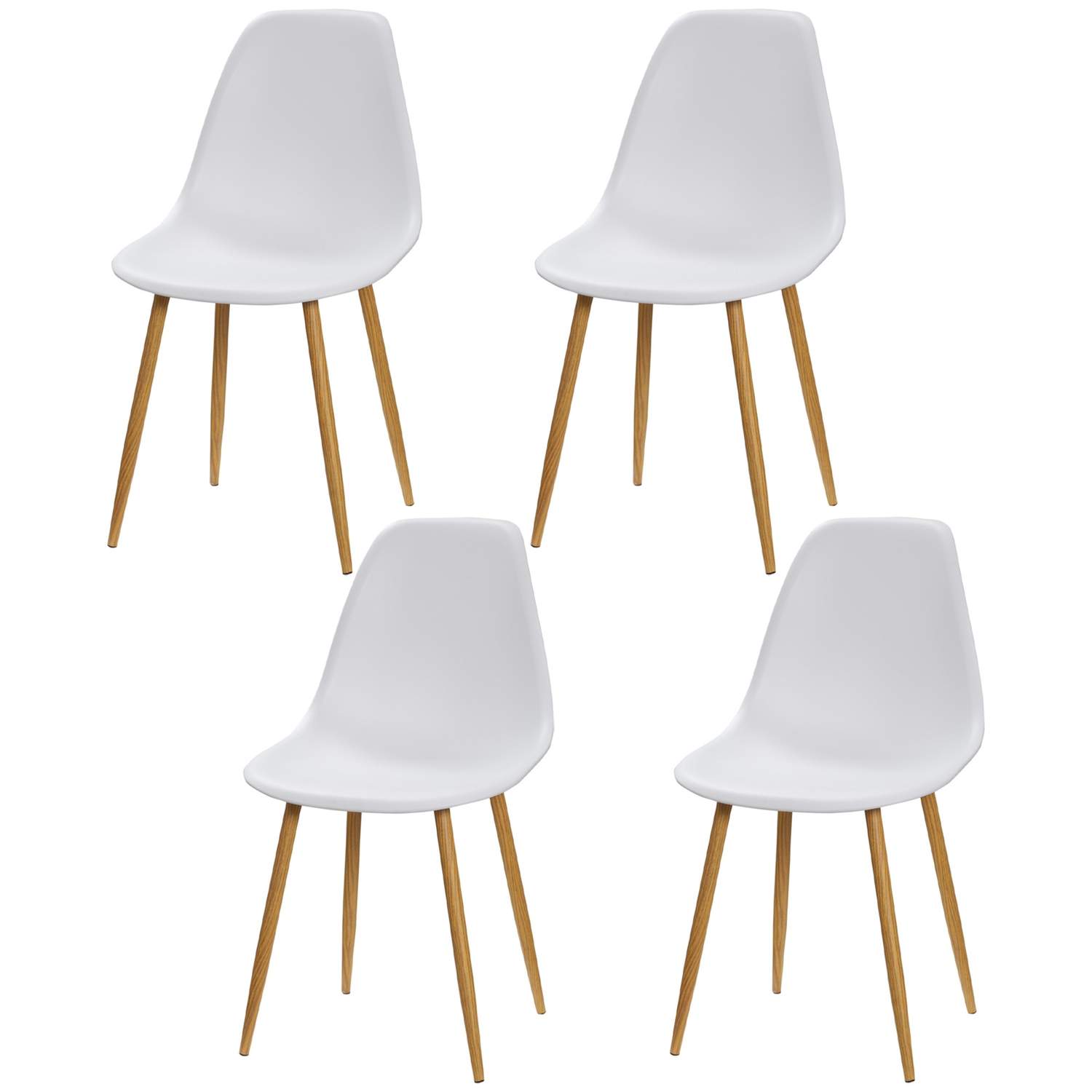 Spisestuestole sæt med 4 køkkenstole med ryglæn, spisestuestol med metalben, til spisestue, stue, 45 x 52 x 85,5 cm, hvid + natu