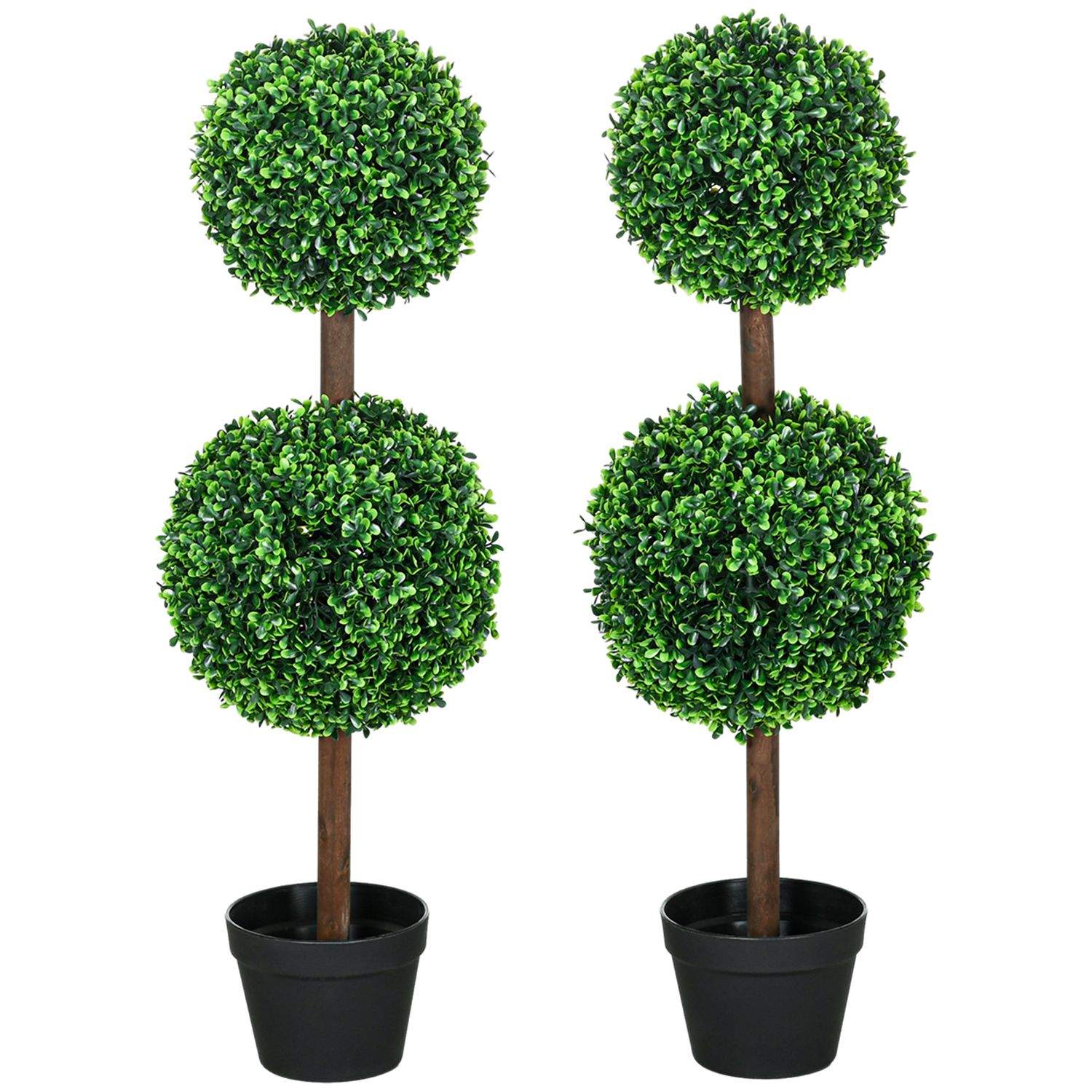 Kunstige planter, sæt af 2 buksbom, 90 cm kunstig plante med dobbeltkugle, UV-bestandig stueplante, kunstigt træ, plantedekorati