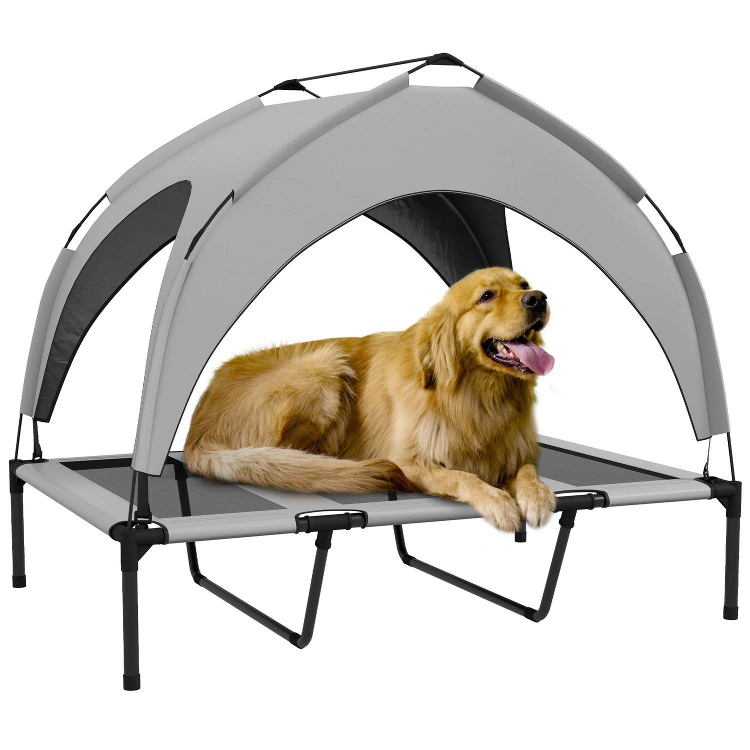 Forhøjet hundeseng med baldakin, kæledyrsseng, udendørs hundeseng med tag, åndbar, til store hunde Lysegrå Oxford 106 x 76 x 94