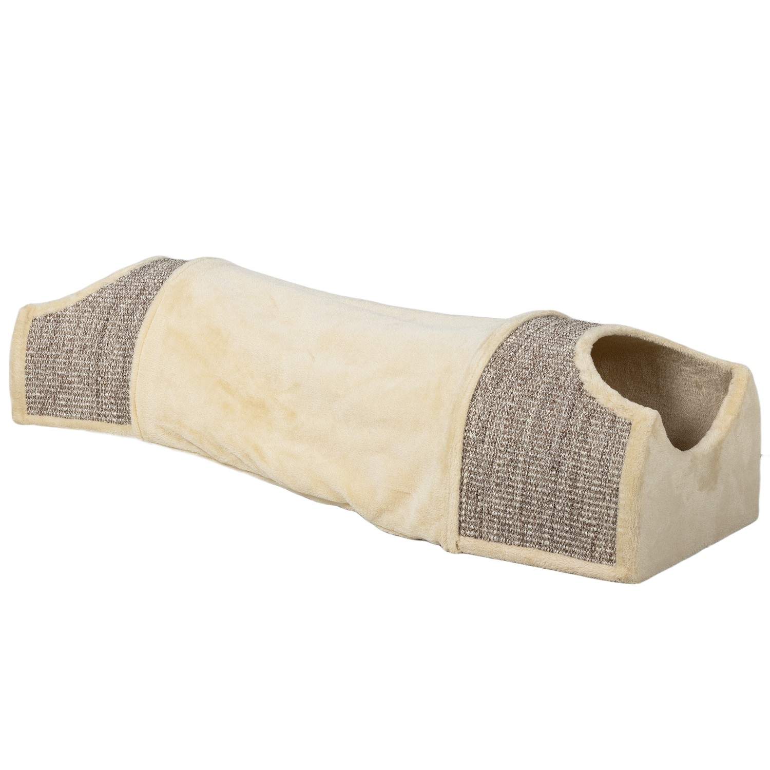 Kattetunnel legetunnel med 2 huse, 3 åbninger, foldbar dyretunnel til katte op til 6 kg, indendørs, beige