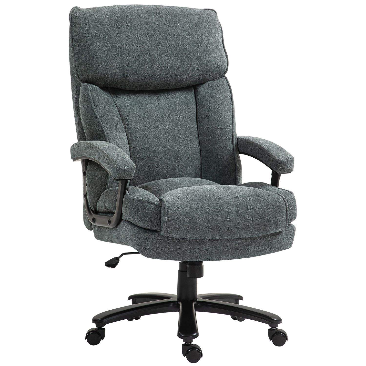 Kontorstol, ergonomisk skrivebordsstol med vippefunktion, hørlook, højdejusterbar PC-stol med drejefunktion, tykke hynder, bæree