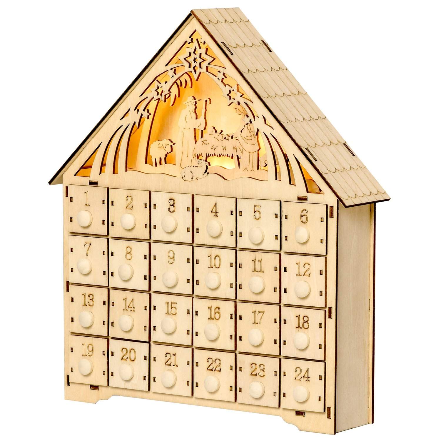 Adventskalender til opfyldning af 24 skufferum Julekalender med LED-lys Adventskalenderboks juledekoration DIY MDF-plade naturtr