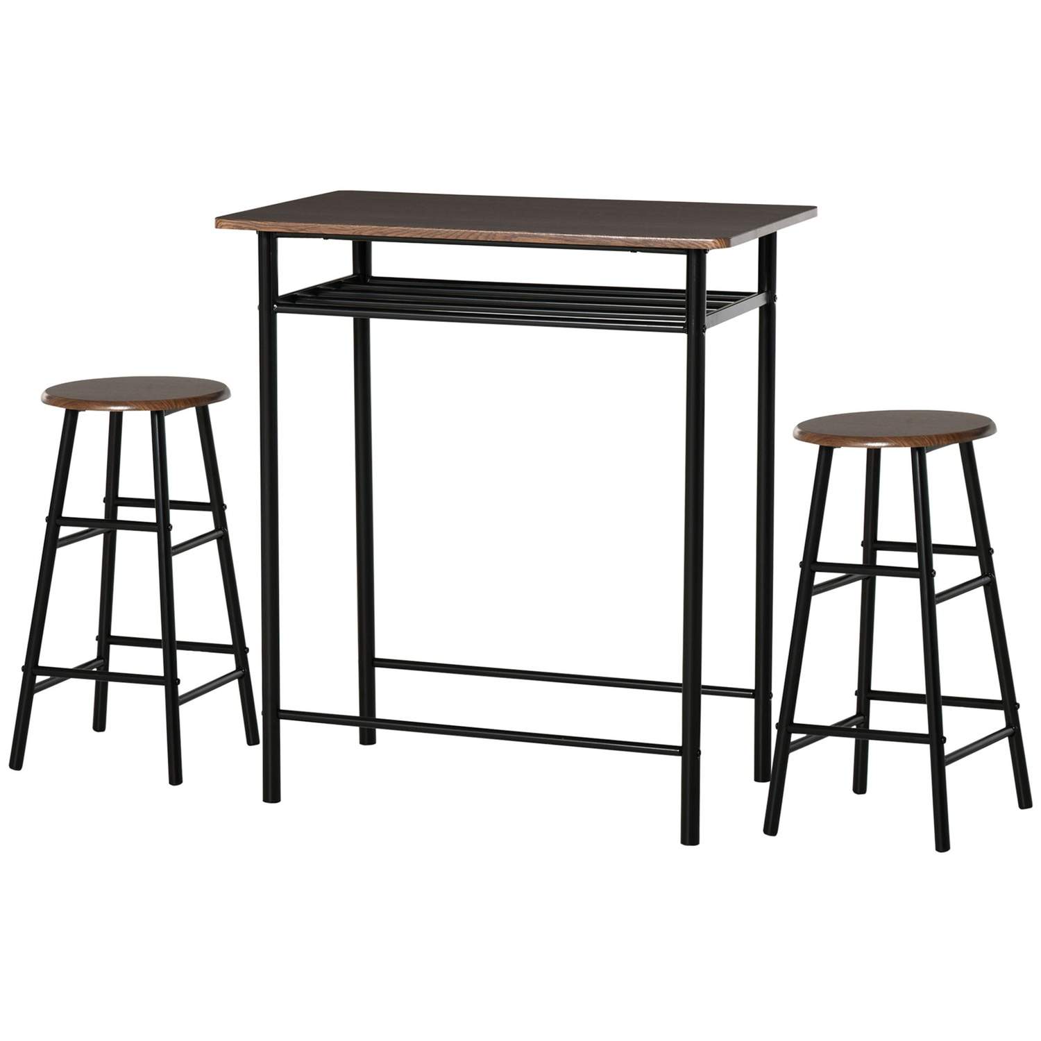 Barbordssæt 3-delt spisebord med 2 barstole spisegruppe køkkenbord og stole barbord og barstol med opbevaringshylde metal 80 x 5