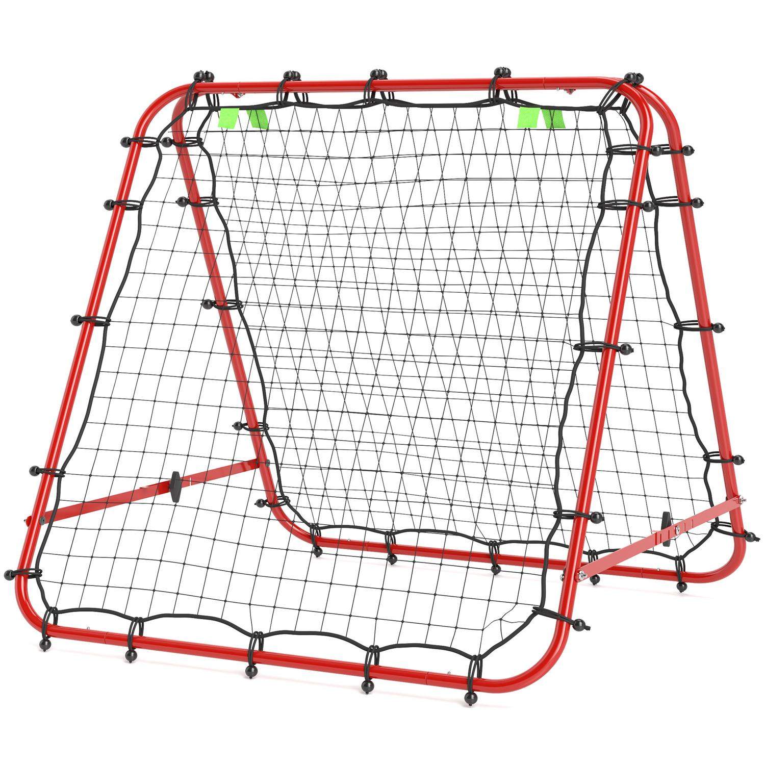 Football Rebounder Kickback Goal Rebound Wall Net Dobbeltsidet Rebound Justerbar i 5 niveauer til fodboldtræning Stål Rød 100 x