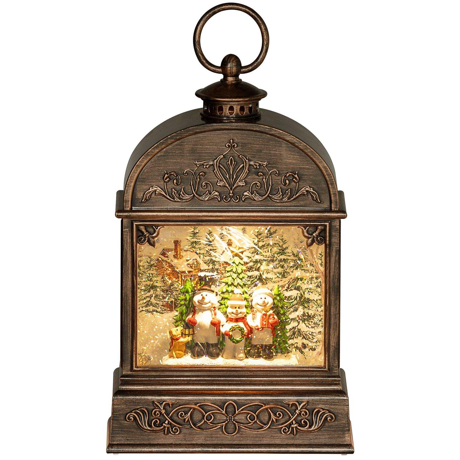 Christmas Snow Globe Lanterne med lys musik Julepynt med hvirvlende glitter til julefest gave bronze