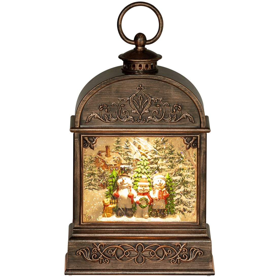 Christmas Snow Globe lykta med ljus musik Juldekoration med virvlande glitter för julfest present brons | Hem & Hobby | Pryloteket