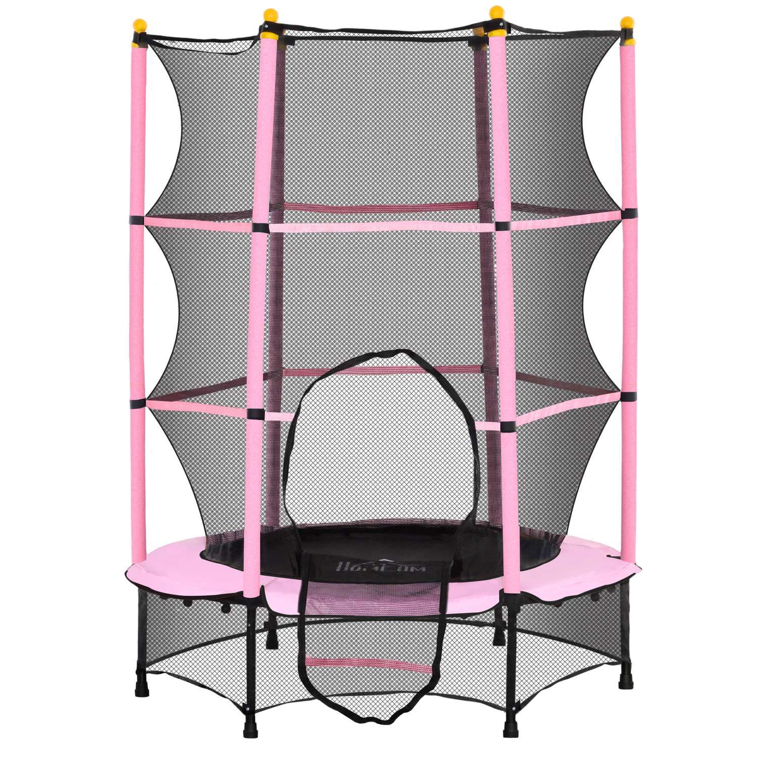 Børnetrampolin Ø140 cm, trampolin med sikkerhedsnet, kantafdækning, havetrampolin til børn 3-10 år, kan holde op til 50 kg, pink