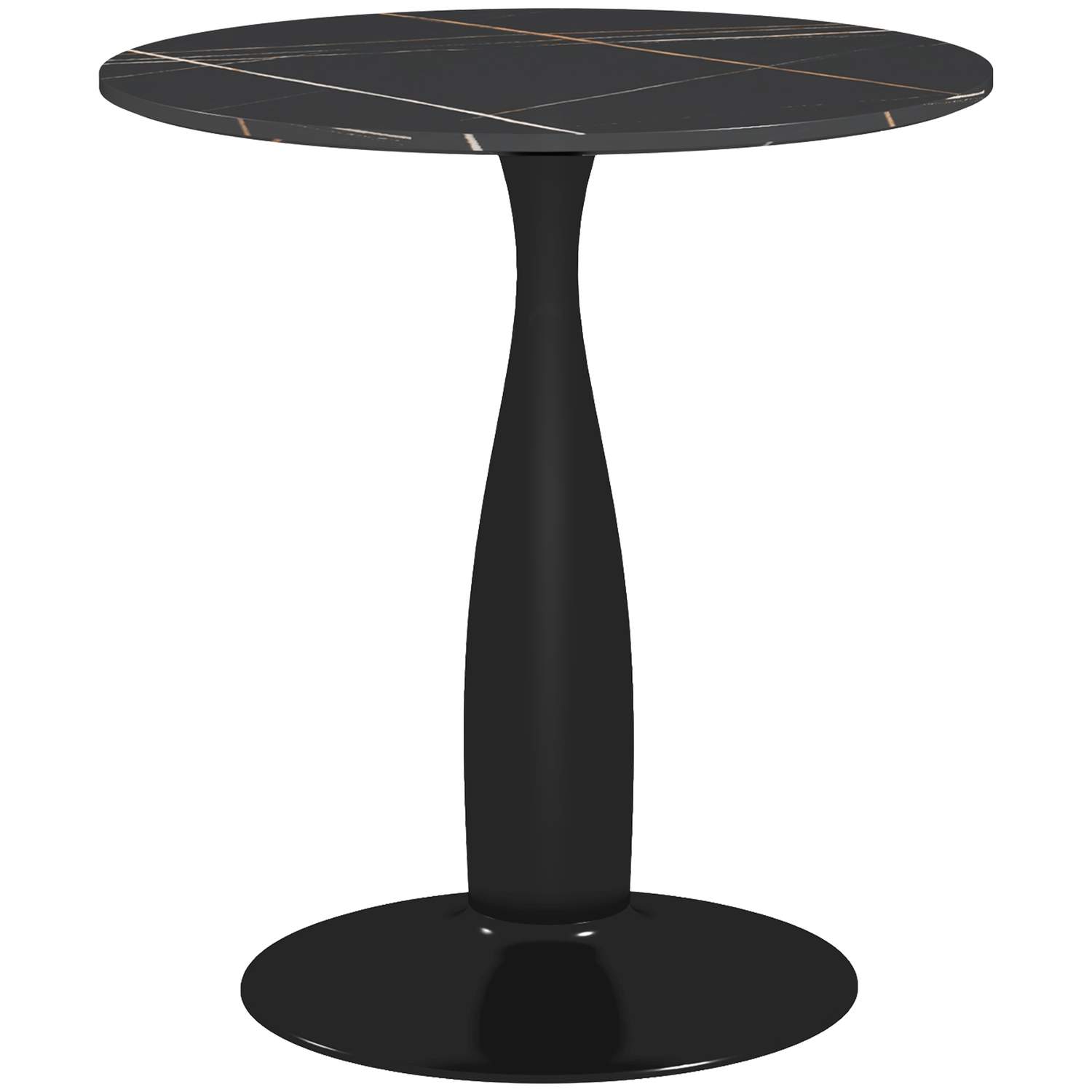 Spisebord, rundt køkkenbord, moderne spisebord, sofabord med stålstel, barbord til 2 personer, Ø70 x 74 cm, sort