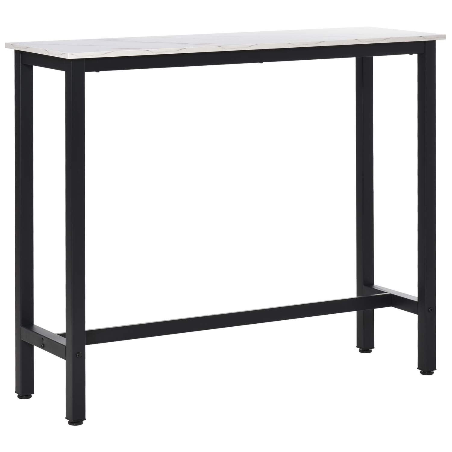 Barbord, barbord med marmorlook, køkkenbord med justerbare fødder til stue, spisestue, stål 120 x 40 x 100 cm hvid + sort