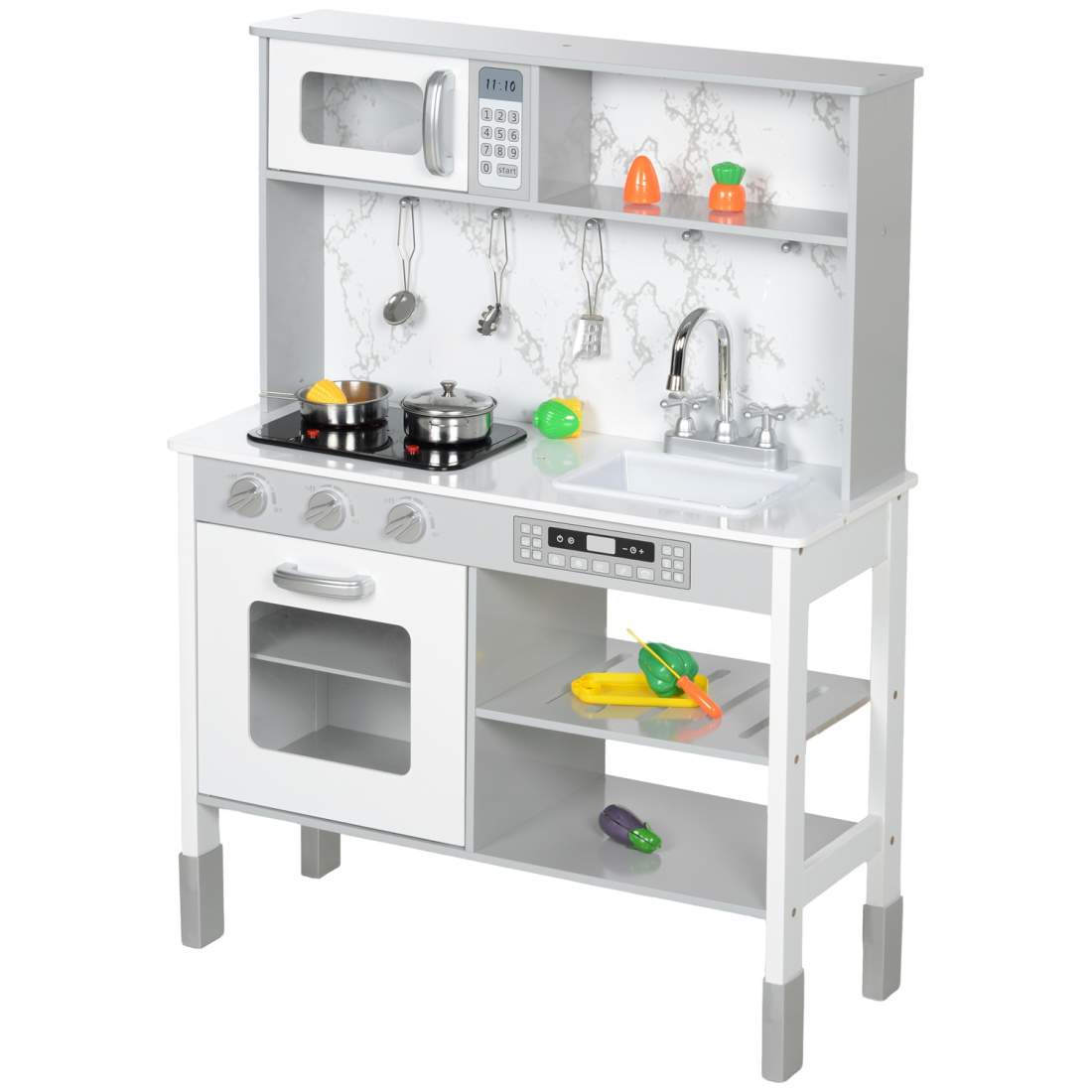Barnkök lekkök med elspis, mikrovågsugn, diskho och kran, höj- och sänkbart dockkök med kokkärl, rollspel kökstillbehör för 3-8 | Hem & Hobby - Hem & Hushåll - Kök - Köksredskap | Pryloteket