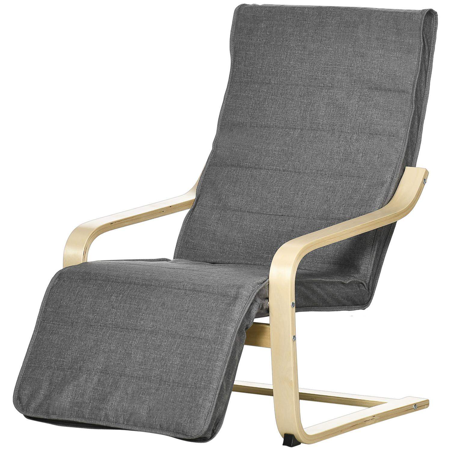 Afslapningsstol, gyngestol, hvilestol, afslapningsstol med justerbar fodstøtte, spisestuestol med hørlook til stuen, birketræ, g