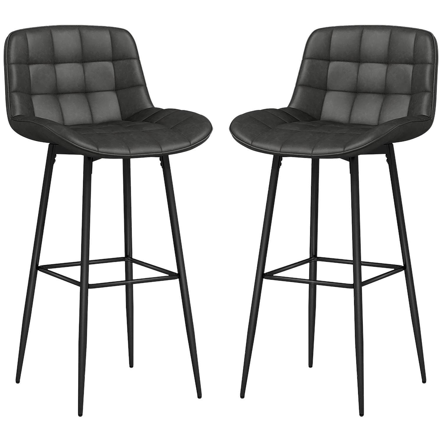 Sæt med 2 barstole, bistrostole med fodstøtte, drejebar stol, køkkenstol med ryglæn til stue, spisestue, mørkegrå, 48,5 x 48 x 9