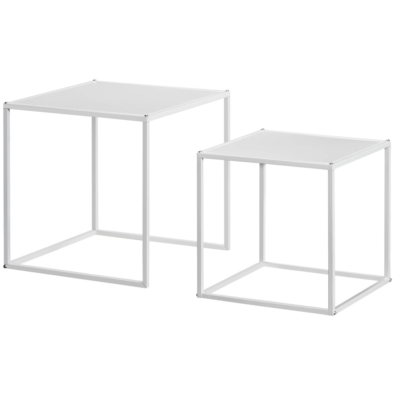 Sæt med 2 sofaborde, firkantede sideborde, sofabord med stålstel, sofabord i moderne design, til stue, bæreevne op til 10 kg, hv