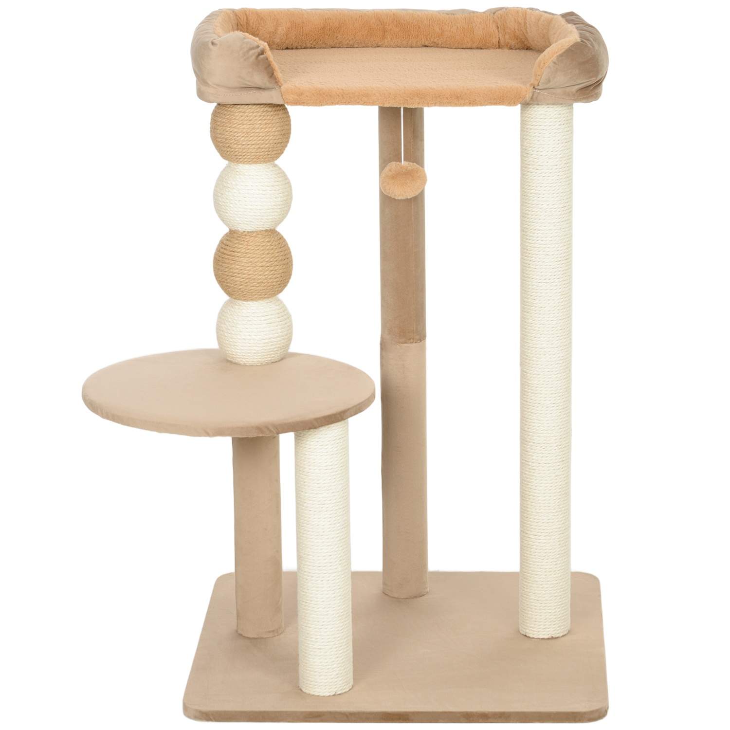 Kradbestol 86 cm kattetræ med hoppeplatform, seng, legebold, kattekradsestolpe med jute kradsestolpe, til katte op til 7 kg, kaf