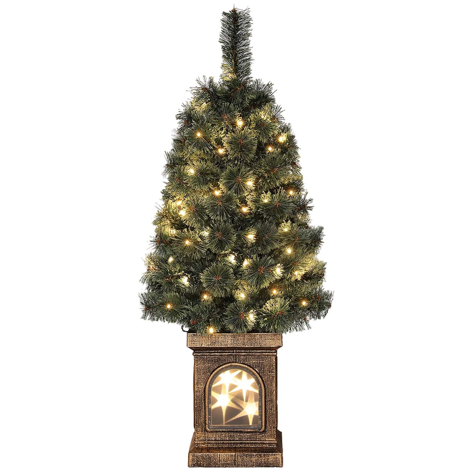 Kunstigt juletræ med LED-lys, 90 cm juletræ med fjernbetjening, 8 lystilstande, til juledekoration, indendørs, grøn