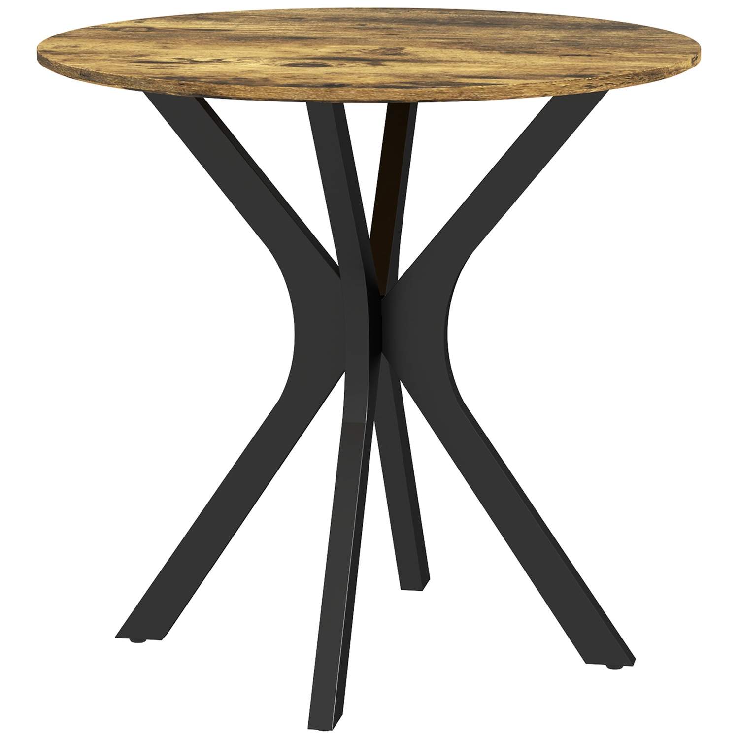 Spisebord, rundt køkkenbord, moderne spisebord, sofabord med edderkopstål stel, barbord til 2 personer, Ø78 x 75 cm, rustik brun