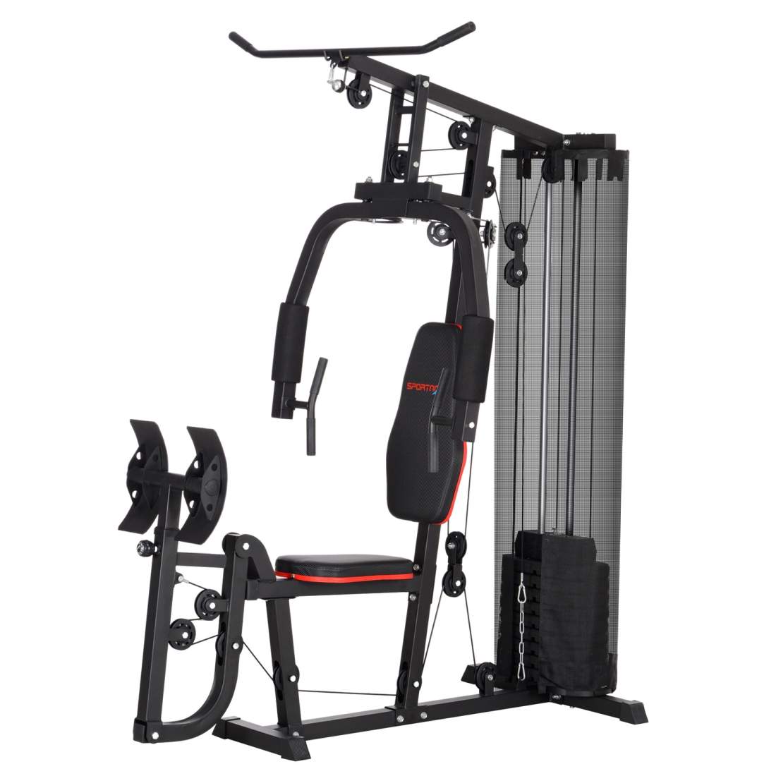 Kraftstation, multifunktionell träningsstation med lat pulldown & butterfly bar, benpress, fitnessapparat med 45 kg viktklossar | Sport & Fritid - Träning | Pryloteket