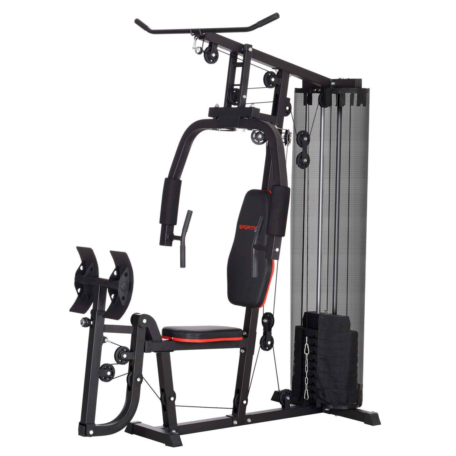 Power station, multifunktionel fitness station med lat pulldown & butterfly bar, benpres, fitness enhed med 45 kg vægtklodser ti