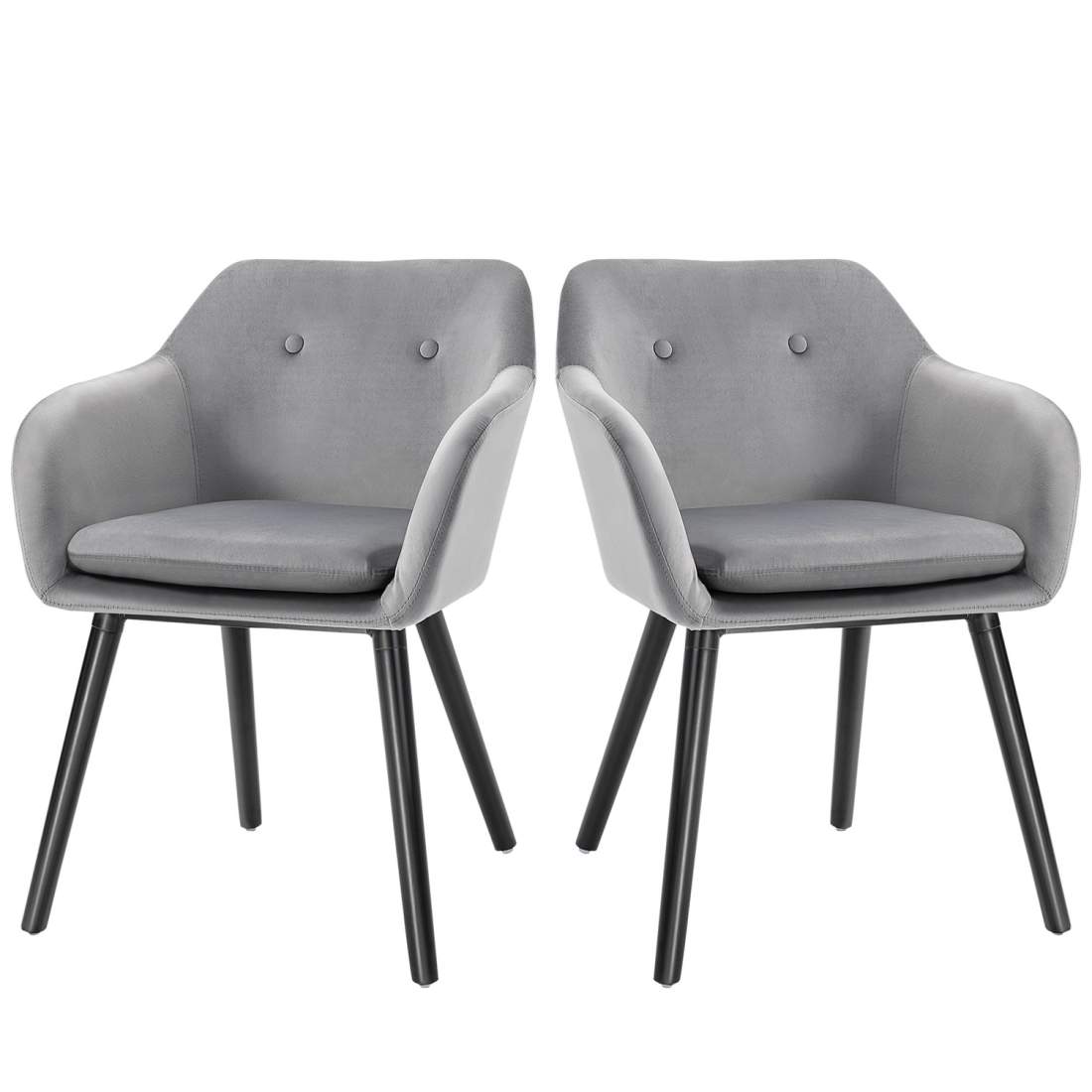 Matsalsstolar Set med 2 köksstolar med ryggstöd Sammetslook stoppad stol med bokträben för vardagsrum Grå 54 x 56 x 74 cm | Hem & Hobby - Hem & Hushåll - Kök | Pryloteket