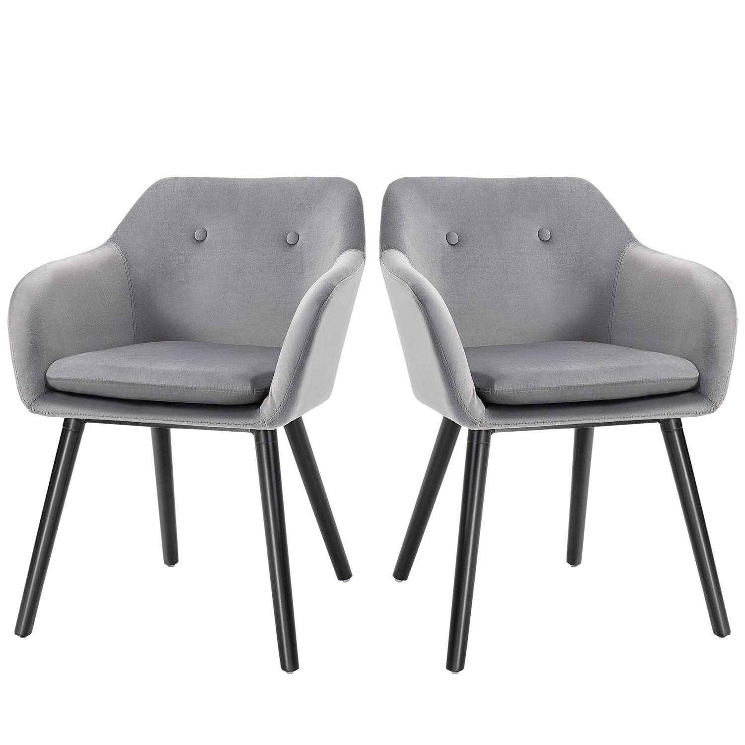 Spisestuestole Sæt med 2 køkkenstole med ryglæn Fløjlslook polstret stol med bøgetræben til stuen Grå 54 x 56 x 74 cm