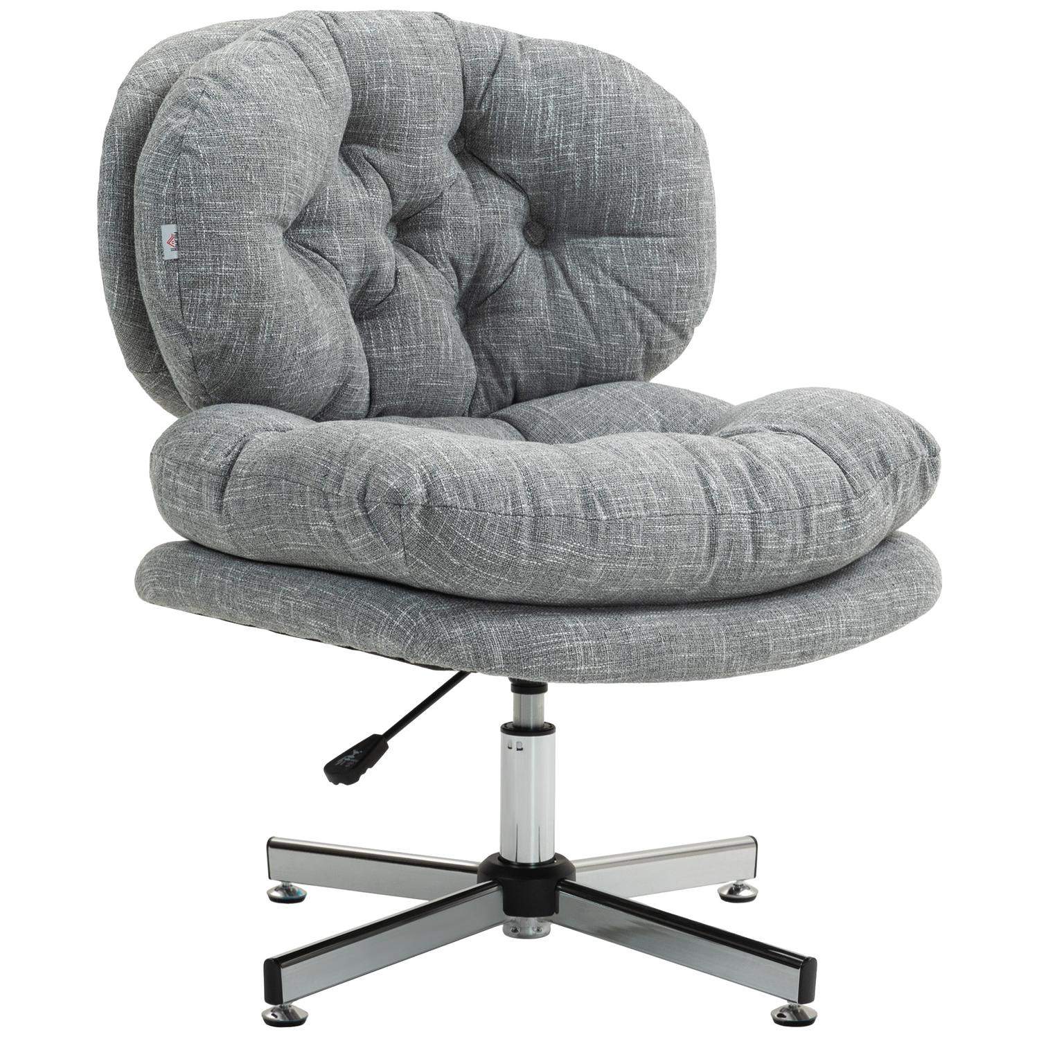 Kontorstol, ergonomisk skrivebordsstol, blødt og polstret sæde, højdejusterbar drejestol med hørlook, til hjemmekontoret, grå