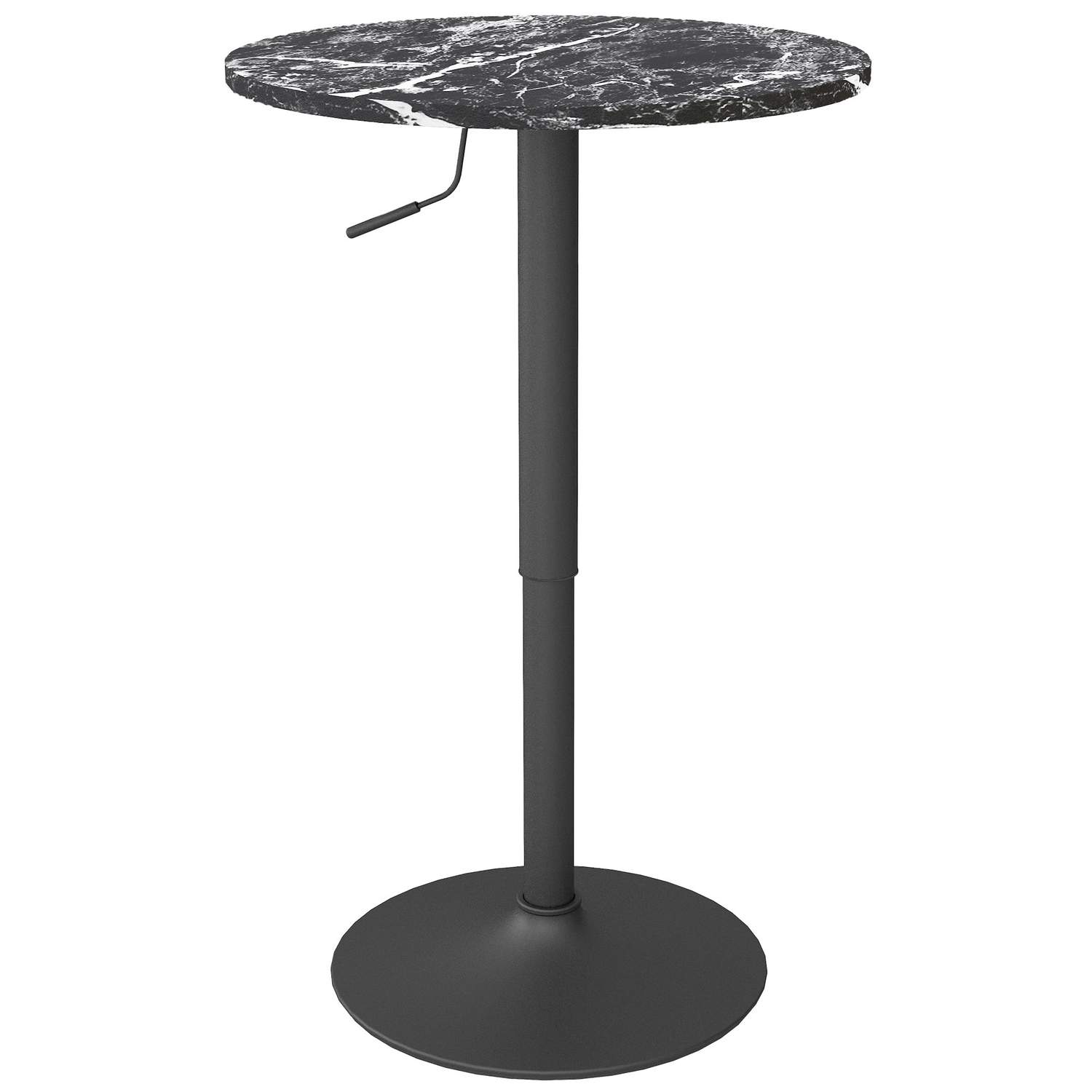 Barbord, barbord, rundt spisebord til 2 personer, køkkenbord med marmorlook til stue, spisestue, små værelser, sort, Ø60 x 68-93