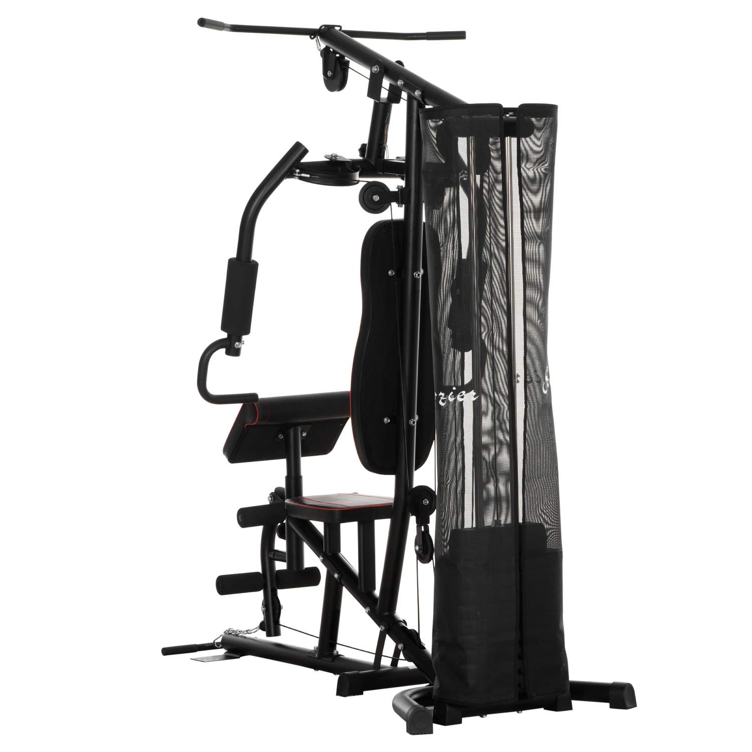 Powerstation, multifunktionel fitnessstation med lat pull-down og butterflystang, vægtbænk, brystpresser, curler, fitnessapparat