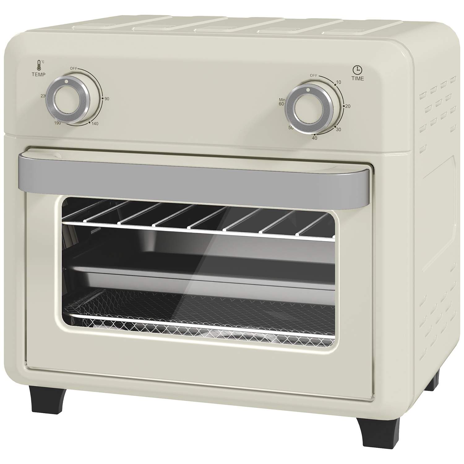 Miniovn med cirkulationsluft 10L 2 i 1 miniovn med ovnrist, bageplade og krummeplade, 80°C-230°C varmluftfriture med touchskærm,