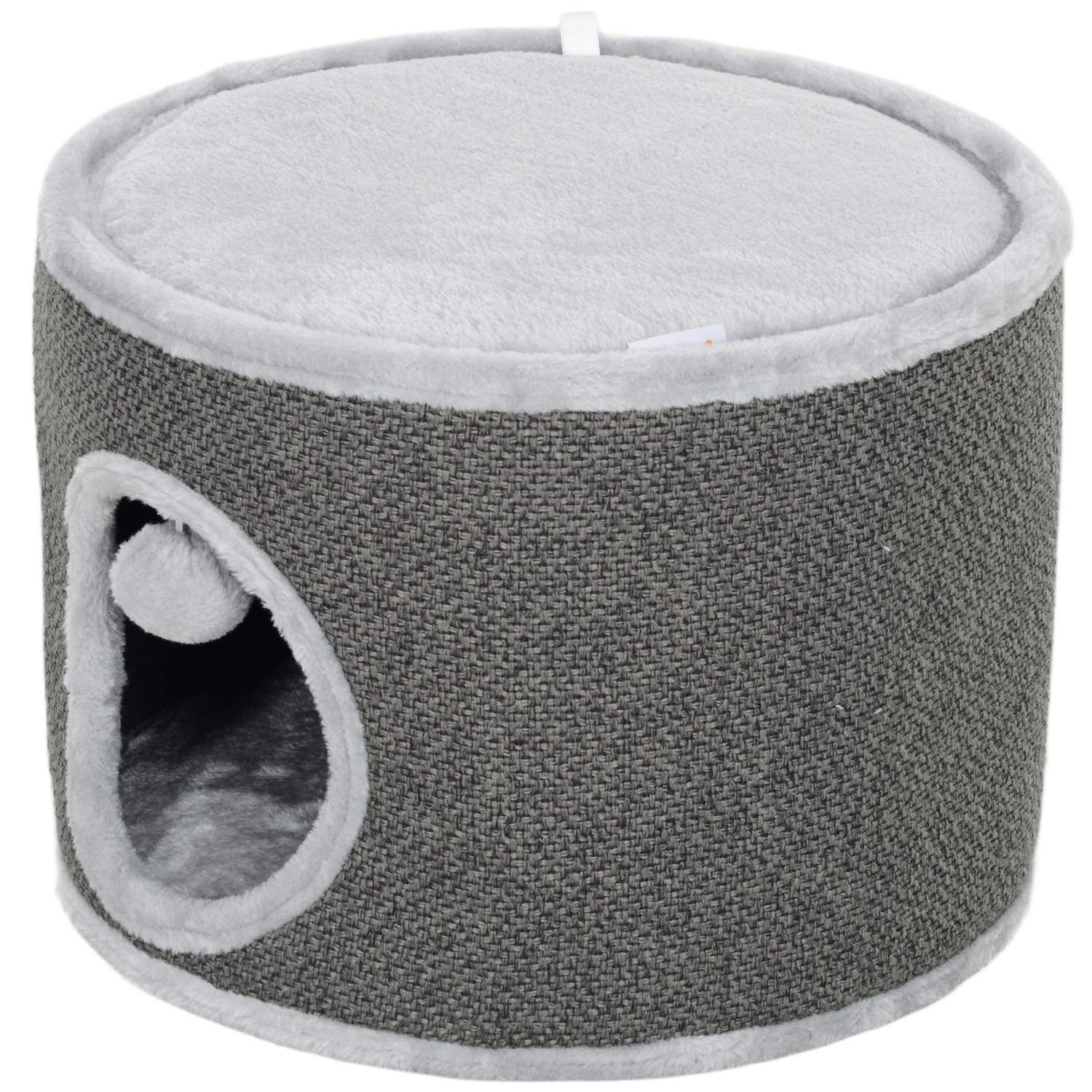 Kradsetønde, 30 cm høj kattetønde med hule, kradsestolpe, kattetårn af sisal, til katte op til 5 kg, mørkegrå