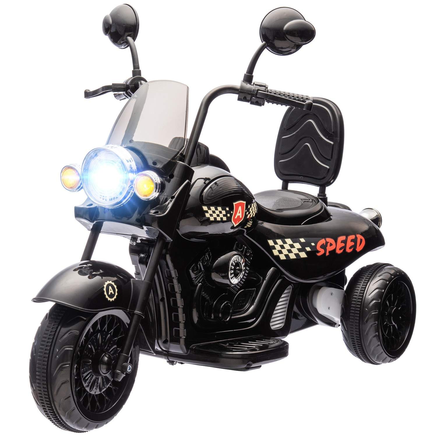 Børnemotorcykel, 6V børnemotorcykel med musik, børnekøretøj med LED forlygte, 3-5 km/t, til 3-6 år børn, max 25 kg, sort