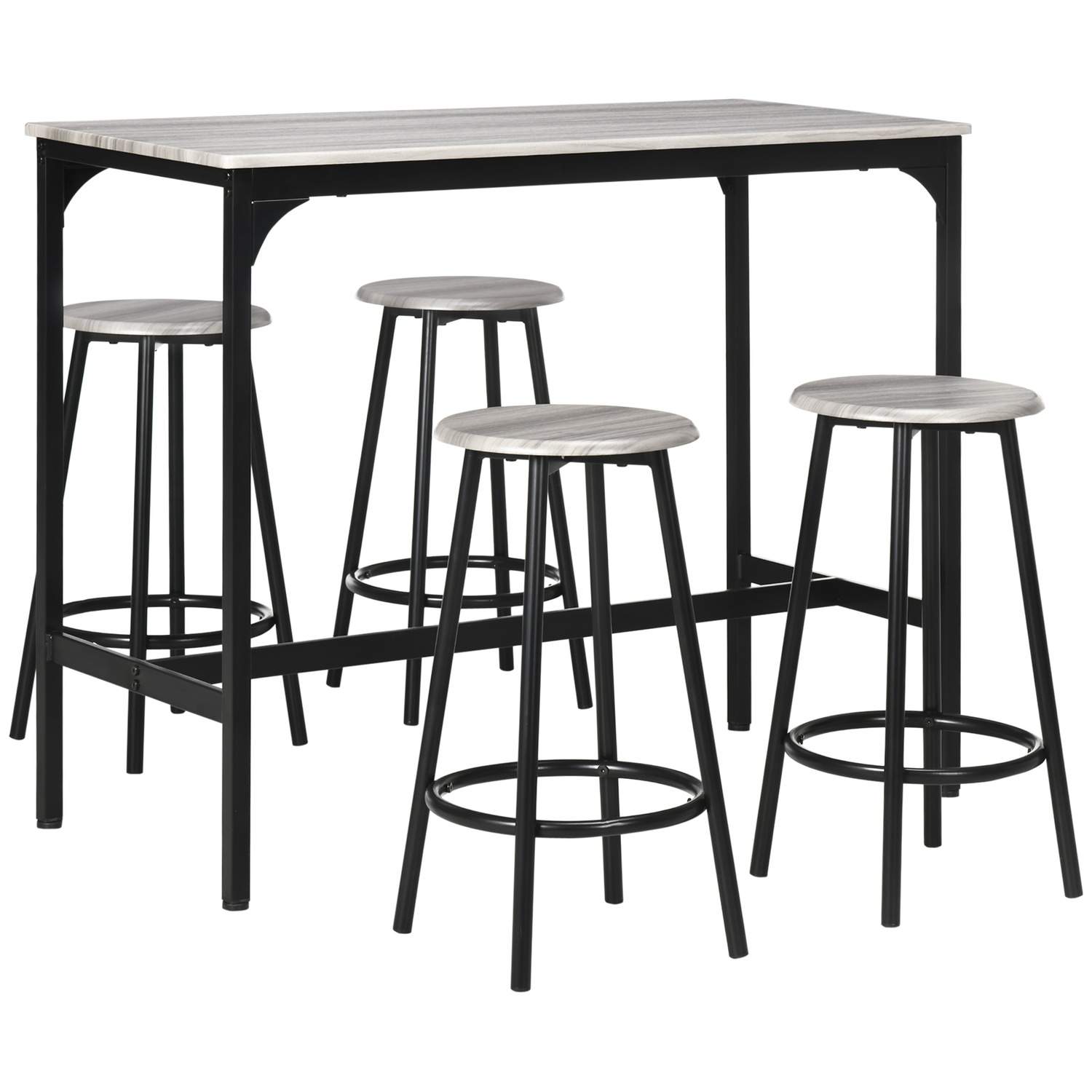 Barbord med barstolssæt, 5 stk. Barbordssæt Køkkenbord med 4 barstole Industrielt Design Spisebordssæt Køkken Spisestue Metalgrå