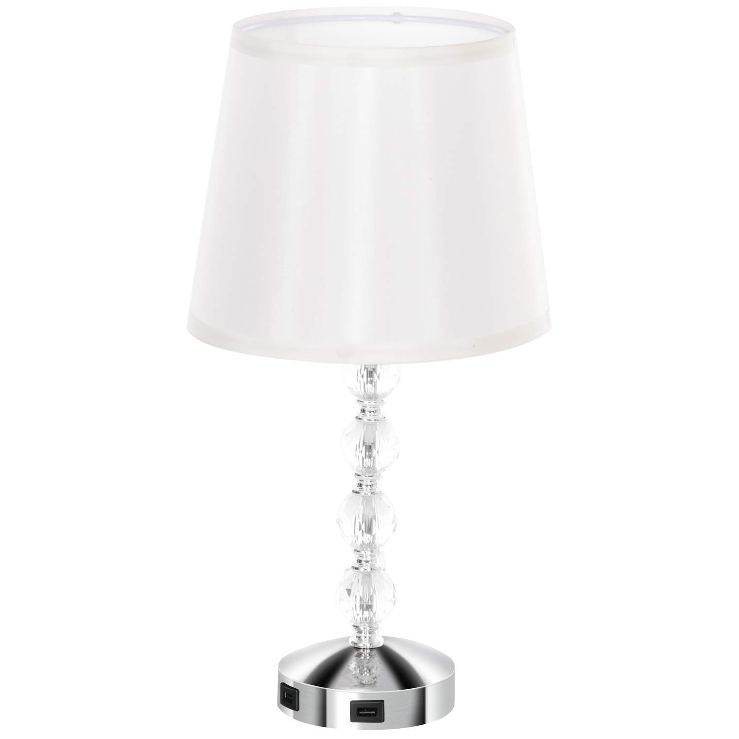 Bordlampe LED bordlampe USB genopladelig, krystal sengelampe, lampefod E27, til stue, soveværelse, glas, sølv 23 x 23 x 45 cm