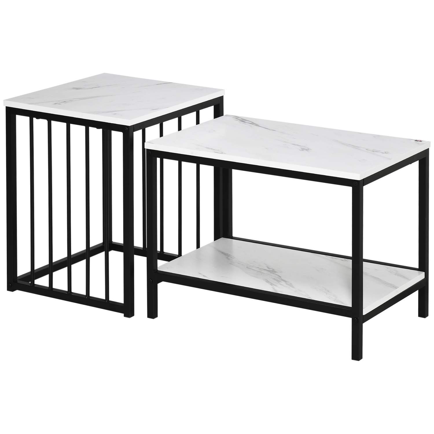 Sofabordsæt med 2 sideborde, sofabord, redebord, sofabord i moderne design, stuebord med marmorlook, til soveværelse, stål