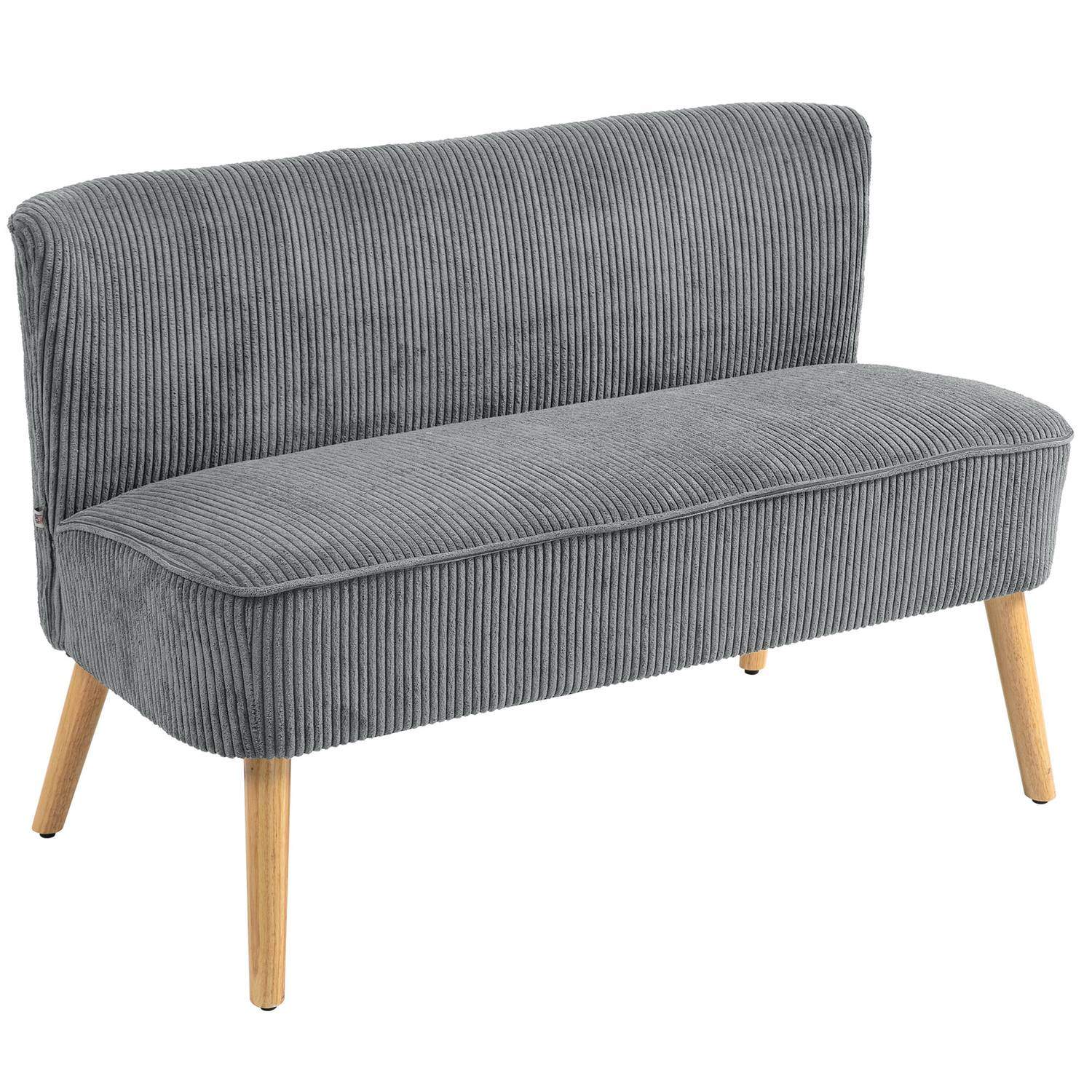 2 personers sofa, sofa i fløjlsmønster, træben, polstret sofa, dobbelt sofa til stue, soveværelse, 117 x 56,5 x 77 cm, grå