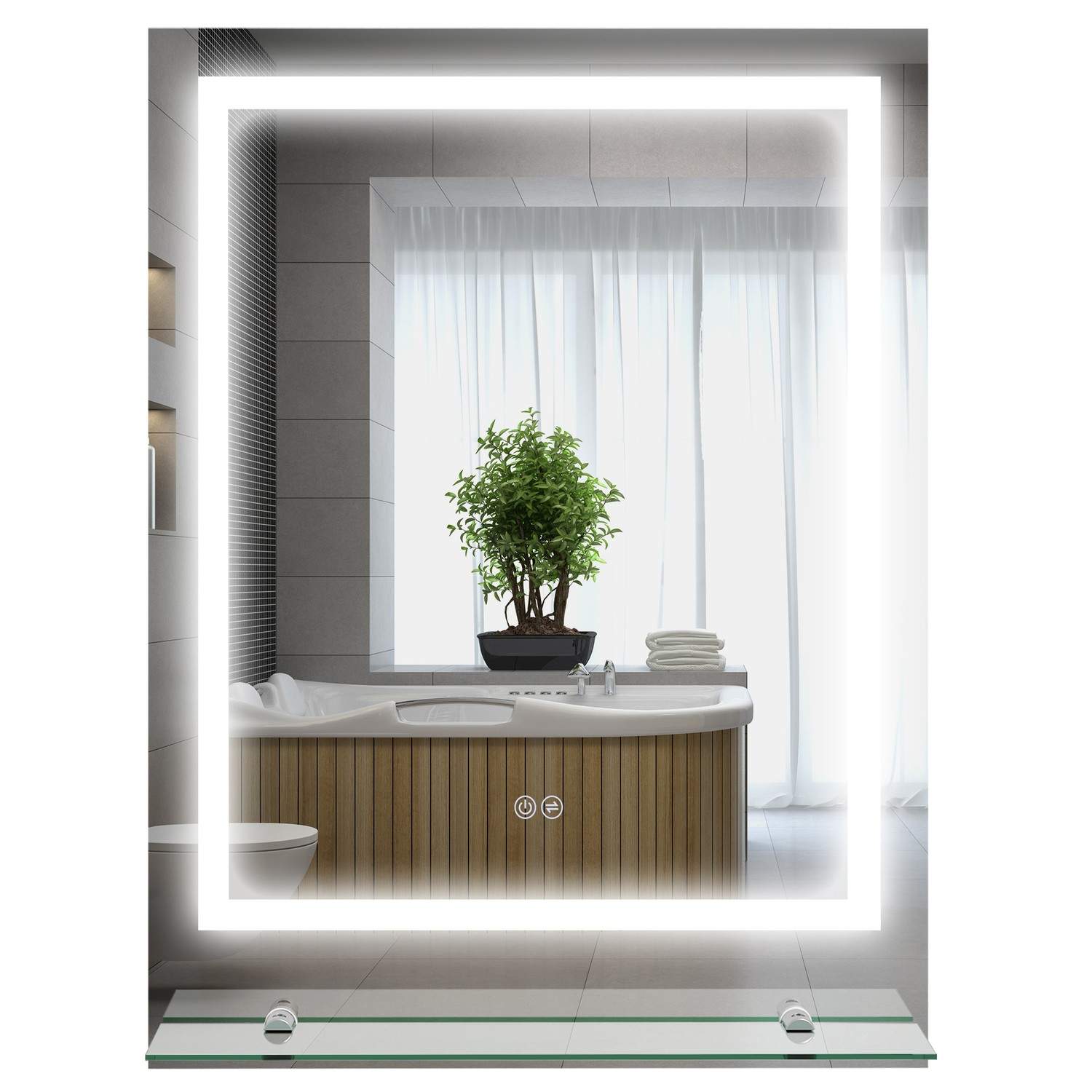 Badeværelsesspejl med belysning, vægspejl med 3 lysfarver, IP44 lysspejl med touchkontakt, memory funktion, badeværelsesspejl me