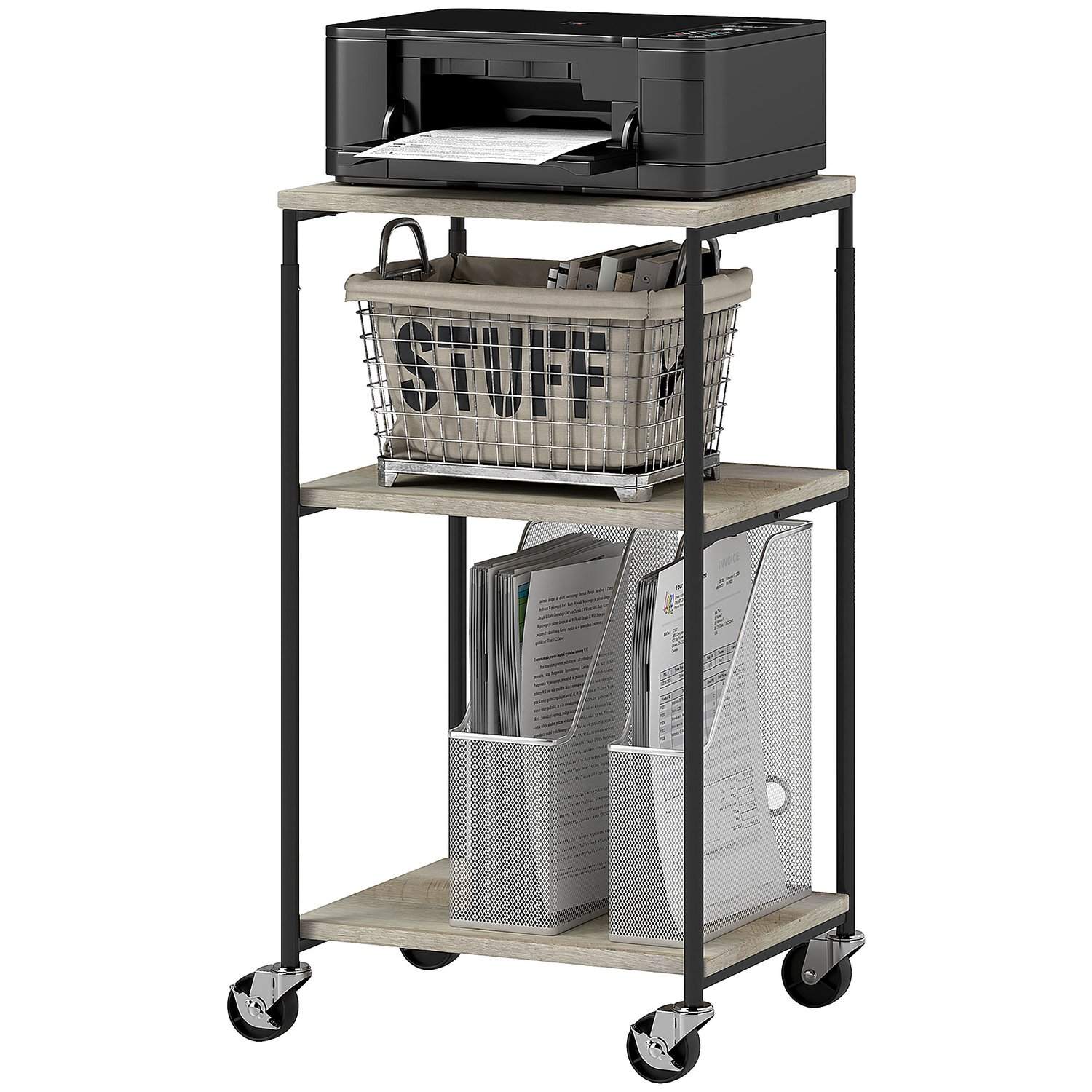 Skrivarbord med rulle, skrivarställ med 3 nivåer, skrivarhållare, skrivarvagn rymmer upp till 12 kg, för kontor, arbetsrum, stål | Mode & Accessoarer - Smycken, Smyckesset & Tillbehör - Ringar | Pryloteket