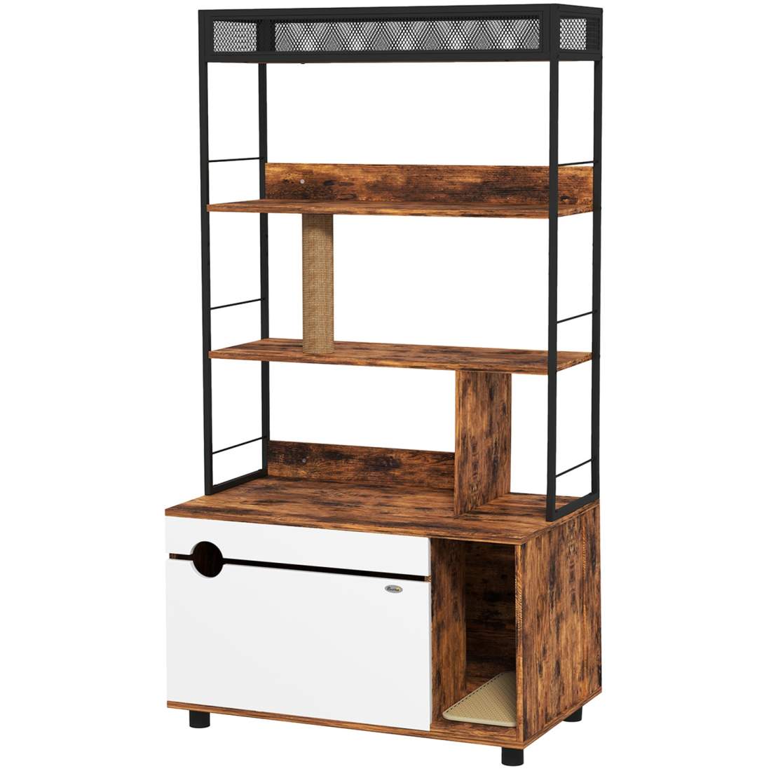 2-i-1 kattsandlåda, kattsandlåda med 3-våningshylla, skrapstolpe, vikdörr, katthus för katter under 6 kg, 80 x 48 x 152 cm, rust | Hem & Hobby - Husdjur - Katt - Katträd | Pryloteket