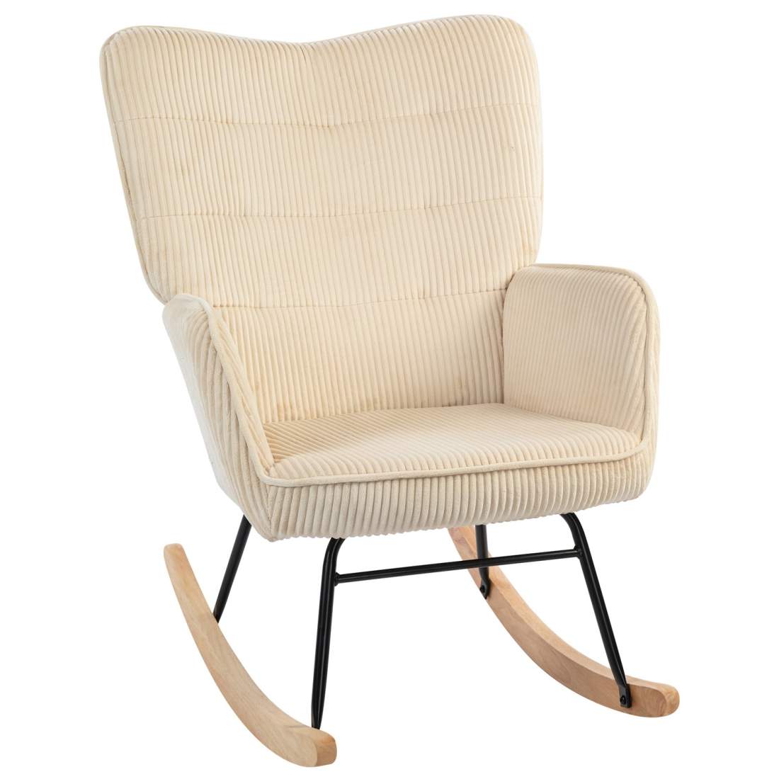 Gungstol, gungstol med sladdlook, armstöd, fåtölj med träskenor, relaxstol för vardagsrum, sovrum, beige | Hem & Hobby | Pryloteket