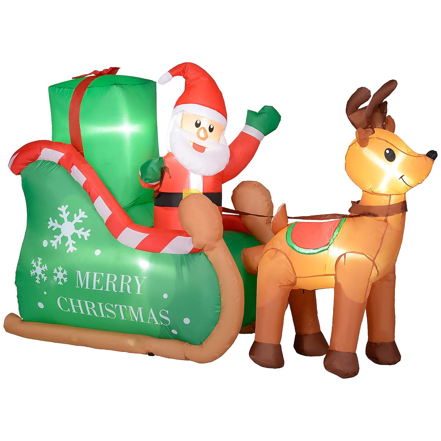 Oppustelig julepynt, 2,1 m julemand med slæde og rensdyr, LED-belysning, selvoppustelige julelys til indendørs og udendørs brug