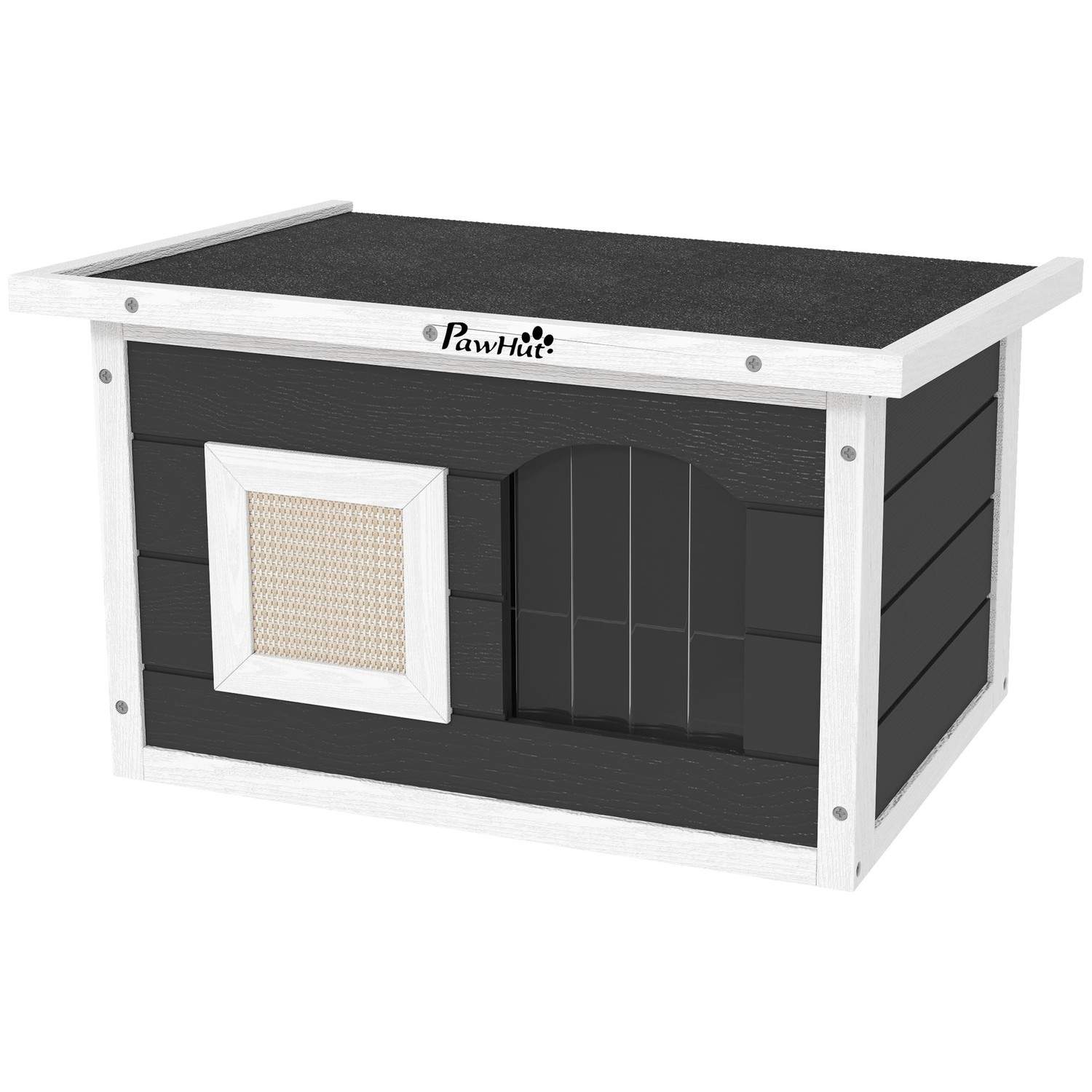 Träkatthus, kattgrotta med skrapmatta, dörrklaff, väderbeständigt katthus med fällbart tak, avtagbart golv, för inomhus, utomhus | Hem & Hobby - Husdjur - Katt | Pryloteket